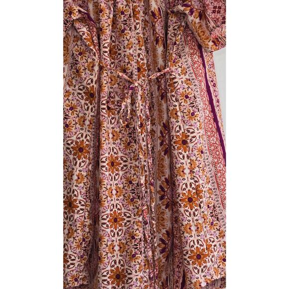 Band Band Of The Free Dress Women Small. Short Sleeve Boho Rust floral Peasant. - Picture 8 of 11
